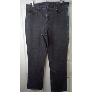 Talbots 10P Black Denim Jeans Curvy Straight Norm Core Mid Rise casual comfort